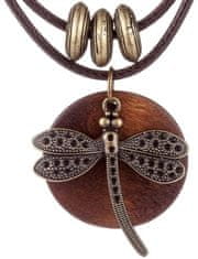 Camerazar Elegantný boho náhrdelník s dvojitým remienkom a príveskom vážky, veľkosť 3,5 cm x 3,5 cm, dĺžka 42 cm