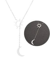 For Fun & Home Dlhý náhrdelník z chirurgickej ocele 316L, strieborný, s príveskami slnka a mesiaca, dĺžka 60 cm