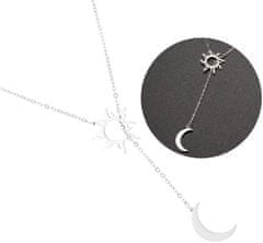 For Fun & Home Dlhý náhrdelník z chirurgickej ocele 316L, strieborný, s príveskami slnka a mesiaca, dĺžka 60 cm
