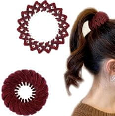 For Fun & Home Velúrová gumička do vlasov na drdol, bordová, plastová, 6 cm / 10 cm