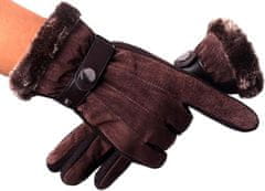 Camerazar Pánske zimné kožené rukavice na dotyk, hnedé, univerzálna veľkosť, semišová umelá koža a polyester