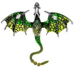 For Fun & Home Elegantná brošňa so zeleným drakom a zirkónmi, zliatinový šperk, 7x6,1 cm