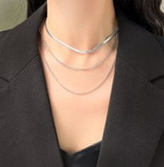For Fun & Home Elegantný trojitý náhrdelník z chirurgickej ocele 316L, strieborná farba, sada 3 retiazok