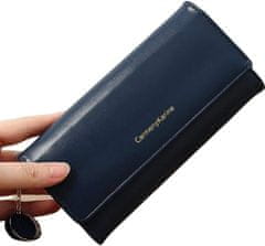 Camerazar Veľká dámska peňaženka z ekologickej umelej kože, tmavomodrá, s príveskom na kľúče a 15 priehradkami, 19,5x9x3,5 cm
