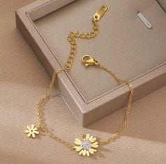 For Fun & Home Pozlátený náramok z chirurgickej ocele s kvetom, zlatý, 17+3 cm