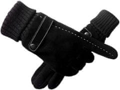 Camerazar Pánske zimné semišové rukavice Touch, čierne, kvalitná umelá koža a polyester, univerzálna veľkosť