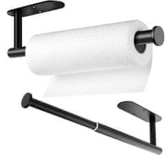 Camerazar Teleskopický držiak na uteráky a papierové výrobky, čierny, nerezová oceľ, 38,3x7x14,5 cm