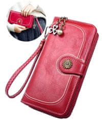 Camerazar Veľká dámska peňaženka z ekokože s príveskom na kľúče, červená, 19,3x10x3,5 cm