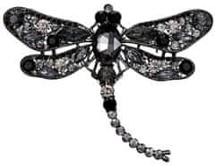Camerazar Elegantná brošňa vážka zdobená zirkónmi a kryštálmi, šperková zliatina, šírka 6 cm, výška 5 cm