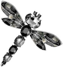 Camerazar Elegantná brošňa vážka s čiernymi kryštálmi, šperková zliatina, 6x5,5 cm