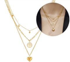 For Fun & Home Zlatý náhrdelník zo srdca z chirurgickej ocele trojitý