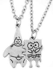 Camerazar Pár priateľských náhrdelníkov SpongeBob a Patrick, strieborná farba, dĺžka 60 cm