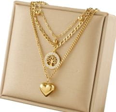 For Fun & Home Zlatý náhrdelník zo srdca z chirurgickej ocele trojitý