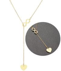 Camerazar Dlhý náhrdelník s príveskami srdca a nekonečna, zlato, chirurgická oceľ 316L, dĺžka 60 cm