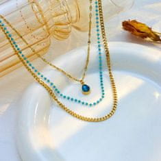 For Fun & Home Trojitý náhrdelník z 18-karátovej pozlátenej chirurgickej ocele s modrým kameňom, dĺžka 46 cm + 6 cm predĺženie