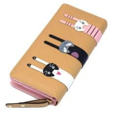 Camerazar Veľká dámska peňaženka z ekokože so vzorom mačky, béžová, 19,5x9,5x3,2 cm