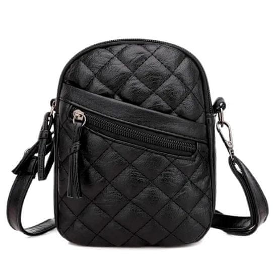 Camerazar Prešívaná vintage taška na telefón s peňaženkou, 100% bavlna, čierna, 20x14x7 cm