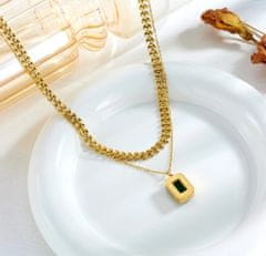 For Fun & Home Dvojitý náhrdelník Zlato so zeleným kameňom z chirurgickej ocele
