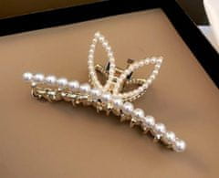 For Fun & Home Veľká perlová spona do vlasov s motívom zlatého králika, kov, biela, 11x3,5 cm