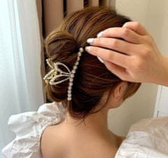 For Fun & Home Veľká perlová spona do vlasov s motívom zlatého králika, kov, biela, 11x3,5 cm