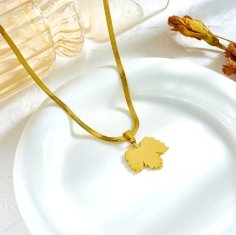 For Fun & Home Náhrdelník zo zlatej zmije z chirurgickej ocele s javorovým listom, pozlátený 18-karátovým zlatom, dĺžka 40 cm