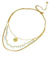 For Fun & Home Trojitý náhrdelník z chirurgickej ocele 316L, pozlátený 18-karátovým zlatom, s príveskami modrých mincí