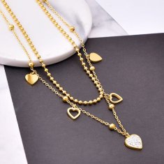 For Fun & Home Pozlátený náhrdelník z chirurgickej ocele so zirkónmi v tvare srdca, dĺžka 40 cm + predĺženie 5 cm, veľkosť prívesku: 1,3 x 1 cm