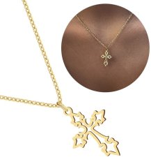 For Fun & Home Elegantný náhrdelník s krížikom, zlato, chirurgická oceľ 316L, dĺžka 45 cm