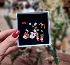 For Fun & Home Vianočná súprava náušníc so zirkónovými perlami, zlatý kov, veľkosť 0,5-1,5 cm