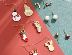 For Fun & Home Vianočná súprava náušníc so zirkónovými perlami, zlatý kov, veľkosť 0,5-1,5 cm