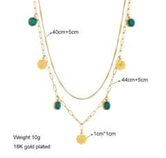 For Fun & Home Elegantný náhrdelník z chirurgickej ocele 316L, pokovovaný 18-karátovým zlatom, sada 2 kusov, prívesky kvetov