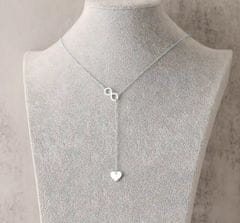 For Fun & Home Dlhý náhrdelník z chirurgickej ocele s príveskami srdca a nekonečna, strieborná farba, 60 cm