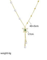 For Fun & Home Dlhý náhrdelník z chirurgickej ocele 316L, pozlátený 18-karátovým zlatom, s motýľom a perlami, dĺžka 40 cm + 5 cm predĺženie