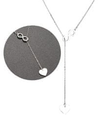 For Fun & Home Dlhý náhrdelník z chirurgickej ocele s príveskami srdca a nekonečna, strieborná farba, 60 cm