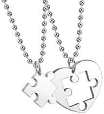 For Fun & Home Dvojdielny náhrdelník priateľstva z chirurgickej ocele 316L, motív puzzle a srdca, dĺžka retiazky 60 cm
