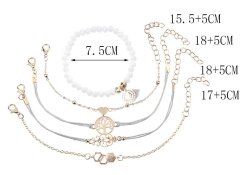 For Fun & Home Sada 5 zlatých náramkov s motívom srdcového stromu, kovové šperkové korálky, dĺžka 15-16,5 cm + 5 cm predĺženie