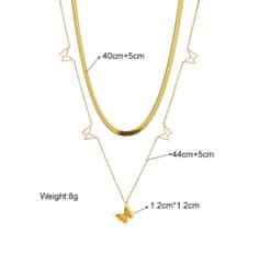 For Fun & Home Dvojitý náhrdelník s motýľmi z chirurgickej ocele v zlatej farbe