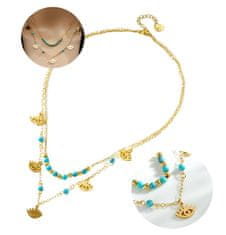 For Fun & Home Dvojitý náhrdelník z chirurgickej ocele 316L s egyptskými očkami, pozlátený 18-karátovým zlatom, dĺžka 37 cm + 42 cm