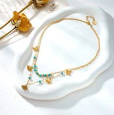 For Fun & Home Dvojitý náhrdelník z chirurgickej ocele 316L s egyptskými očkami, pozlátený 18-karátovým zlatom, dĺžka 37 cm + 42 cm