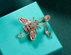 For Fun & Home Brošňa v tvare včely so zirkónmi, zlatá šperková zliatina, 3,5x5,2 cm