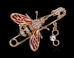 For Fun & Home Brošňa v tvare včely so zirkónmi, zlatá šperková zliatina, 3,5x5,2 cm
