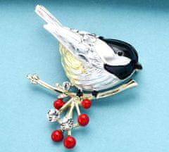 For Fun & Home Elegantná brošňa Vták na vetvičke so zirkónmi, striebro, šperková zliatina, 4,4x3,9 cm