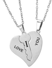 For Fun & Home Párový náhrdelník z chirurgickej ocele s príveskom BEST FRIENDS - Srdce, strieborný, dĺžka 44 cm + 5 cm predĺženie