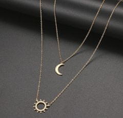For Fun & Home Elegantný náhrdelník zo zlatej chirurgickej ocele 316L, dvojitá retiazka, slnko a mesiac, dĺžka 50 cm