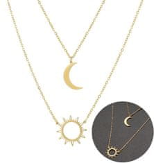 For Fun & Home Elegantný náhrdelník zo zlatej chirurgickej ocele 316L, dvojitá retiazka, slnko a mesiac, dĺžka 50 cm