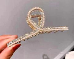 For Fun & Home Veľká zlatá kovová spona do vlasov s perlami a kryštálmi, 11 cm x 4,5 cm
