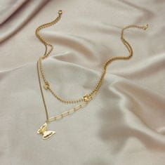 For Fun & Home Dvojitý náhrdelník Motýlí náhrdelník z chirurgickej ocele v zlatej farbe
