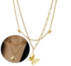 For Fun & Home Dvojitý náhrdelník Motýlí náhrdelník z chirurgickej ocele v zlatej farbe