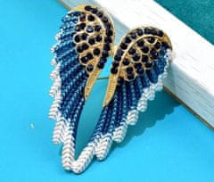 For Fun & Home Elegantná brošňa s modrými krídlami, šperková zliatina, šírka 3,7 cm, výška 5,3 cm