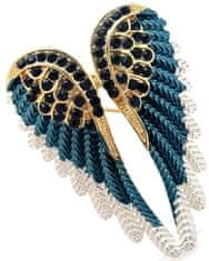 For Fun & Home Elegantná brošňa s modrými krídlami, šperková zliatina, šírka 3,7 cm, výška 5,3 cm